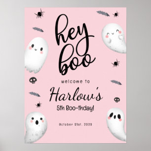 Boo Rosa Ghost Halloween Birthday Välkommen Poster