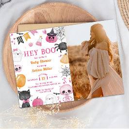 Boo! Rosa Halloween Baby Shower Photo Inbjudningar