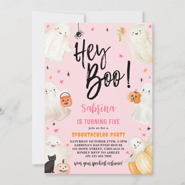 Boo Rosa Halloween Spooktacular Girl Birthday Inbjudningar (Framsida)