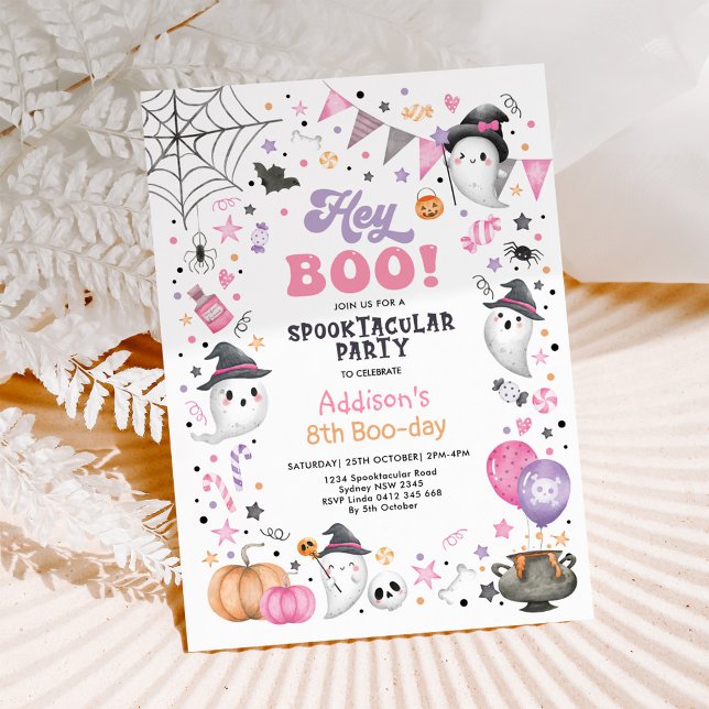 Boo! Rosa Lilac Halloween Ghost Girl Birthday Inbjudningar (Skapare uppladdad)