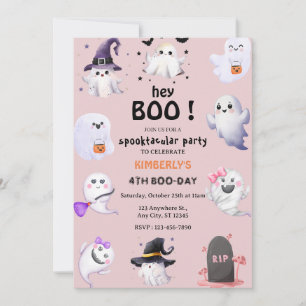 Boo! Rosa Lilac Halloween Ghost Girl Birthday Inbjudningar