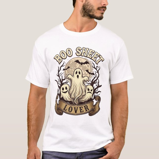 Boo Sheet Älskare Halloween Spöken Måne Fladdermös T Shirt (Framsida)
