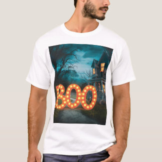 Boo Skeleton Pumpkin Haunted House Halloween Tee