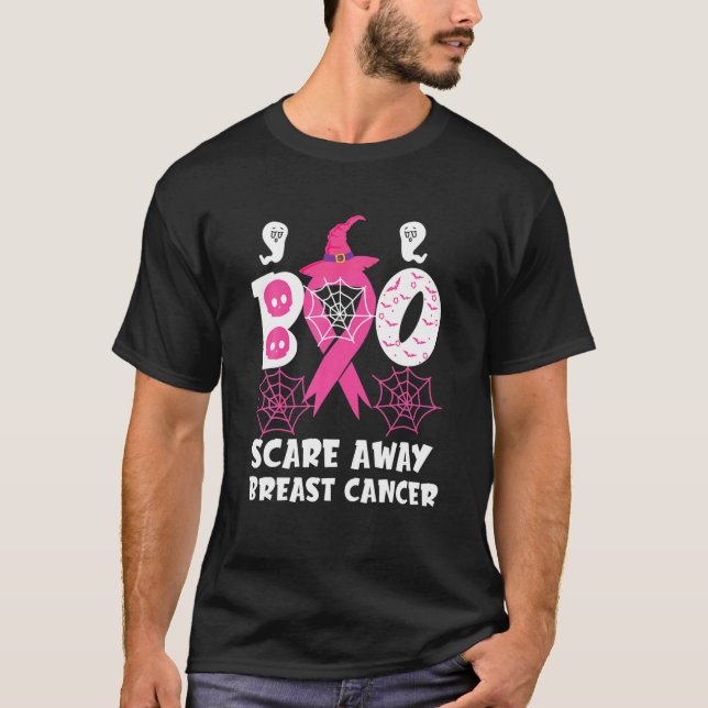 Boo Skräm Away Breast Cancer Awareness Rosa Ribbon T Shirt (Framsida)