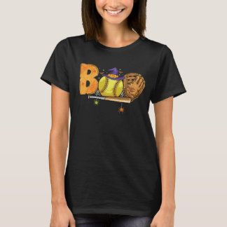 Boo Softball Halloween-mönster T Shirt