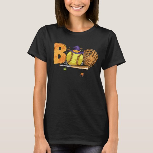 Boo Softball Halloween-mönster T Shirt (Framsida)
