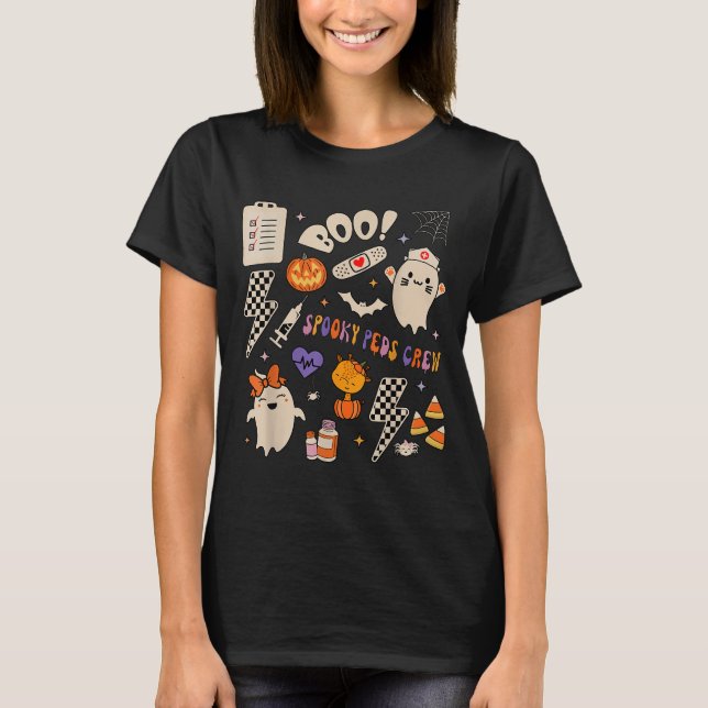 Boo Soky Peds Crew Ghost Pediatric Nurse Halloween T Shirt (Framsida)