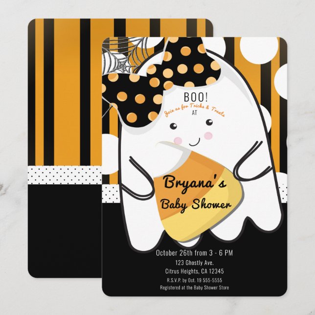 Boo Söt Flick Ghost Halloween Kids Baby Shower Inbjudningar (Fram/baksida)