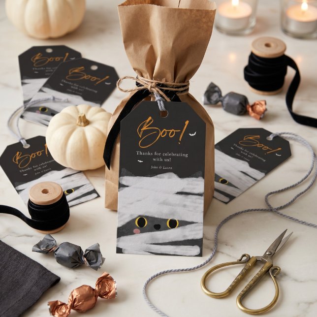 Boo Söt Mummi Katt Halloween Förmån Presentetikett (Skapare uppladdad)