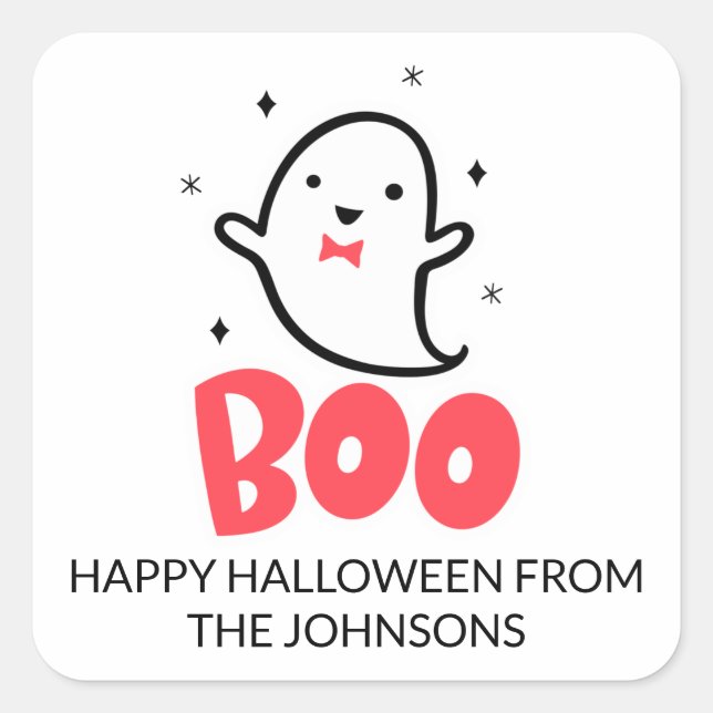 Boo, Söt Spöke, Halloween Fyrkantigt Klistermärke (Framsida)