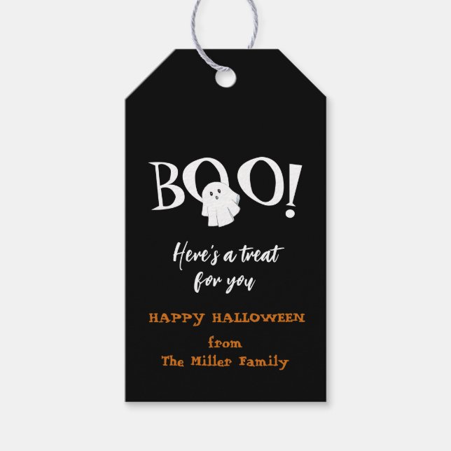BOO Söt spöke Svart & vit Halloween  Presentetikett (Framsidan)