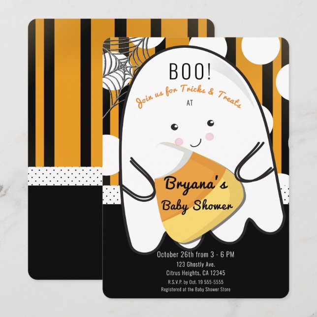 Boo söta spöke halloween barn baby shower inbjudningar (Fram/baksida)