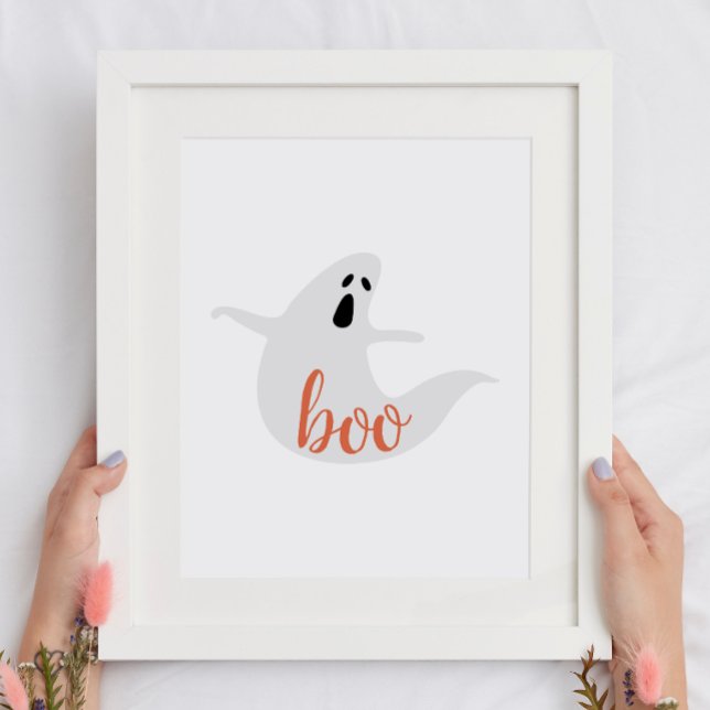 Boo. Späd vit orange-spöke. Halloween-barn party Poster (Skapare uppladdad)