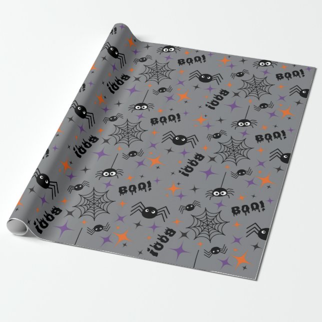 Boo! Spider Cobweb Spooky Seamless Wrapping Papper Presentpapper (Utrullad)