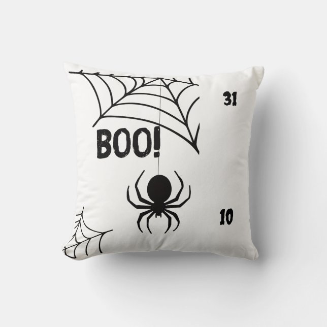 BOO! Spider & Web Halloween Throw Pillow Kudde (Framsida)