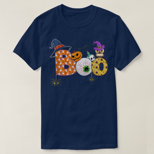 Boo Spiders Spöken Pumkin & Witch Hat Funny Hallow T Shirt (Design framsida)