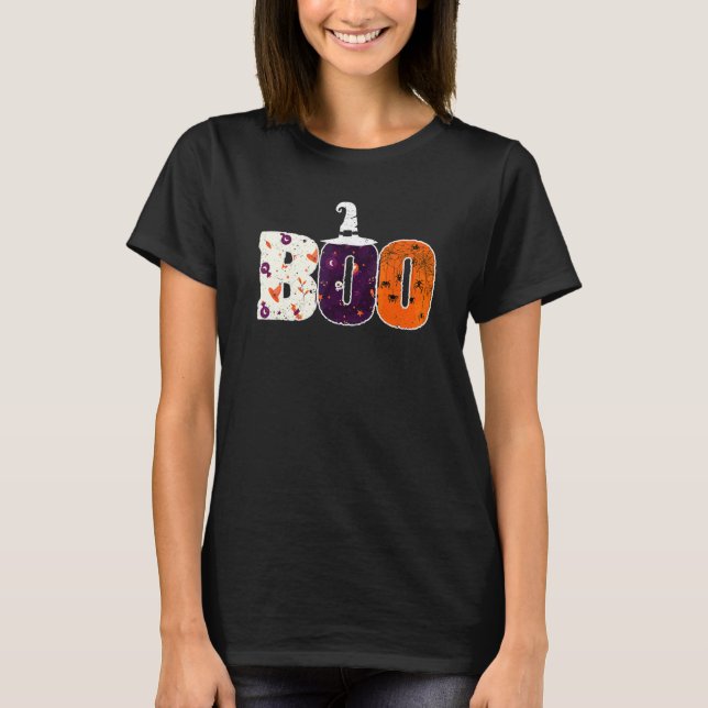 Boo Spindlar Häxa Hatt Halloween Spindel Spöke Häx T Shirt (Framsida)