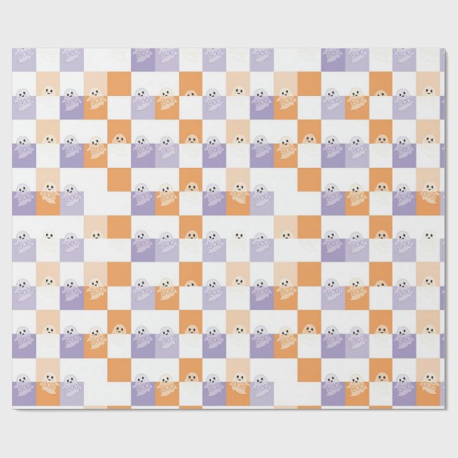 Boo-spöken lila orangea rutiga presentpapper (Platt)