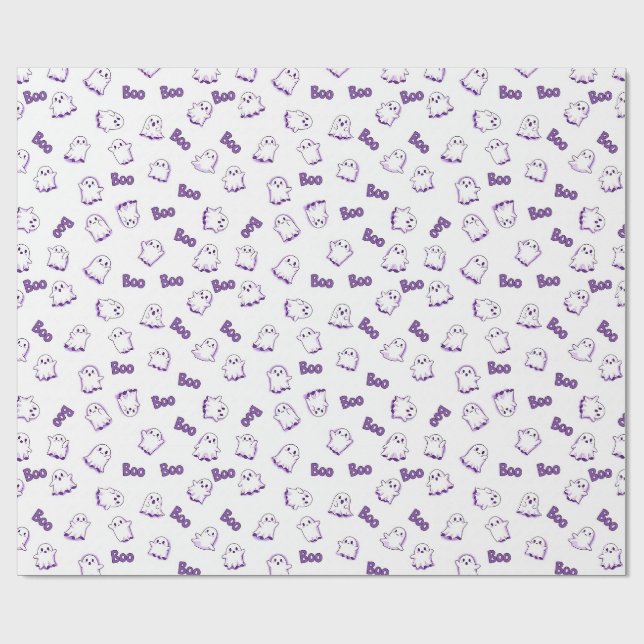 Boo Spöken Lila Vitt Halloween Presentpapper (Platt)