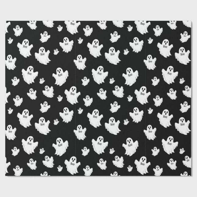 Boo-spöken Svart Halloween-mönster Presentpapper (Platt)