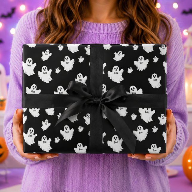 Boo-spöken Svart Halloween-mönster Presentpapper (Skapare uppladdad)