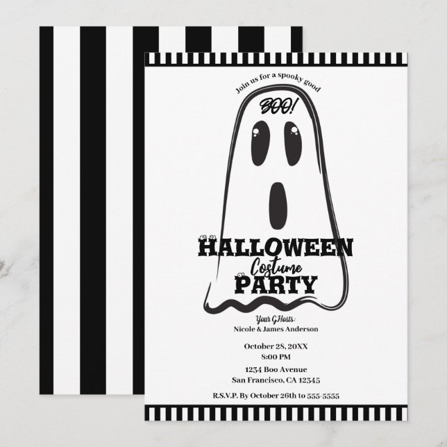 BOO! Spöklik söt Halloween-kostym för Ghost-fest   Inbjudningar (Fram/baksida)