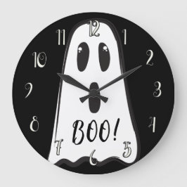 BOO! Spooky Cute Ghost Halloween Black White Stor Klocka