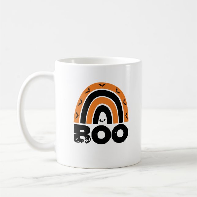 Boo - Spooky Fladdermus & Orange-Black Rainbow Hal Kaffemugg (Vänster)