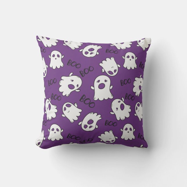 Boo Spooky Ghost med Lila bakgrund Kudde (Framsida)