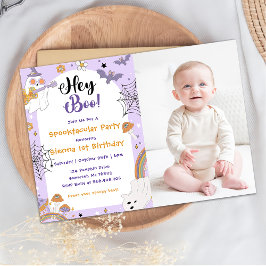 Boo! Spooky Halloween Cute Birthday Photo Inbjudningar