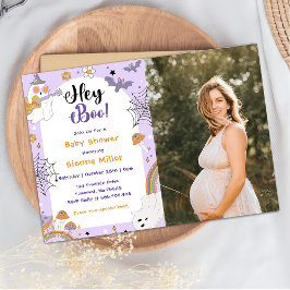 Boo! Spooky Halloween Ghost Baby Shower Photo Inbjudningar