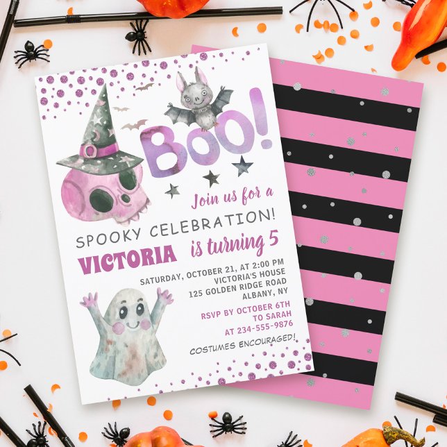 Boo Spooky Rosa Skull Girl Halloween Birthday Inbjudningar (Skapare uppladdad)