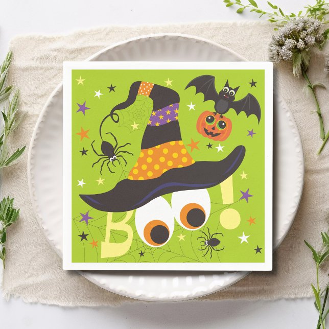 Boo Spooky Witch Hat Fladdermus Cute Halloween Pappersservett (Skapare uppladdad)