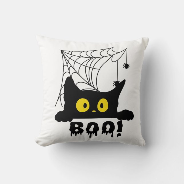 Boo Svart Katt Spindelnät Kudde (Framsida)