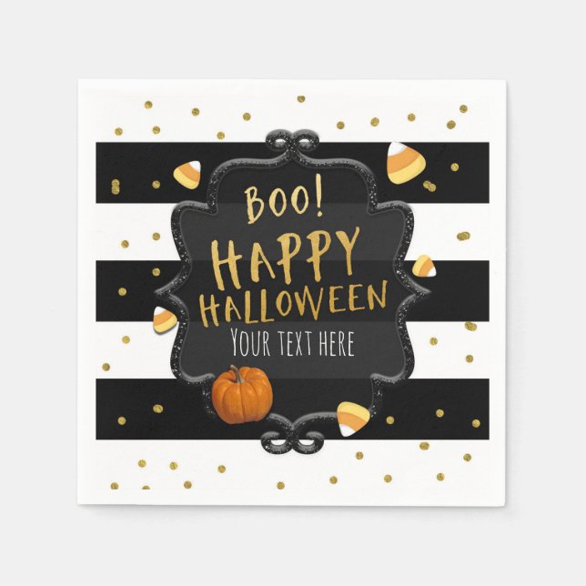 BOO! Svart och vit randig Halloween-candy corn Pappersservett (Framsidan)