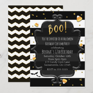 BOO! Svart och vit randig majs halloween Inbjudningar