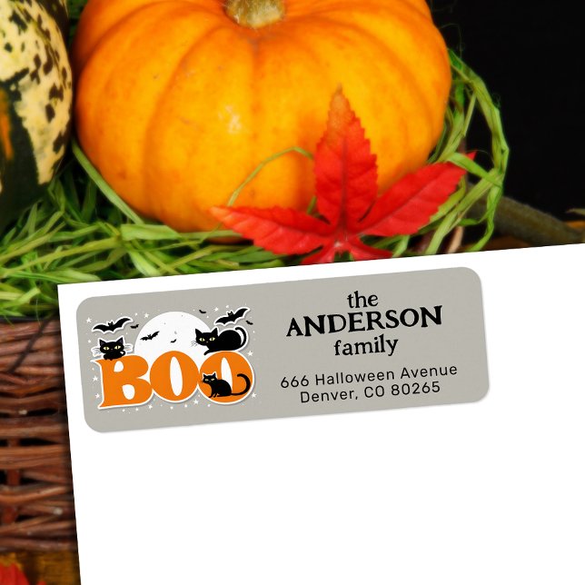 Boo Svarta katter och Fladdermus Halloween Returad Returadress Etikett (🦇🎃 Spookify Your Mail: Halloween Return Address Labels! 👻)