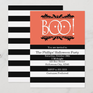 Boo! Svarta vita och orange Halloween-inbjudningar Inbjudningar