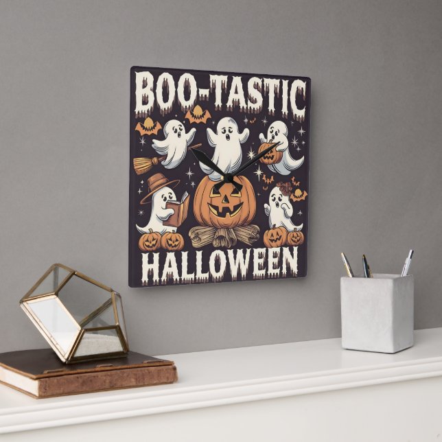 boo-tastisk halloween söt design fyrkantig klocka (Kontor)