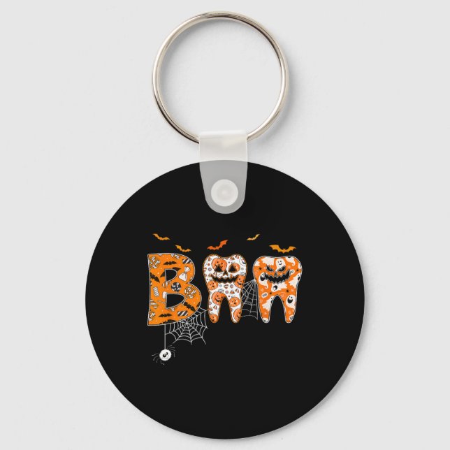 Boo Teeth Pumpkin Dentist Dental Hygienist Hallowe Nyckelring (Framsida)