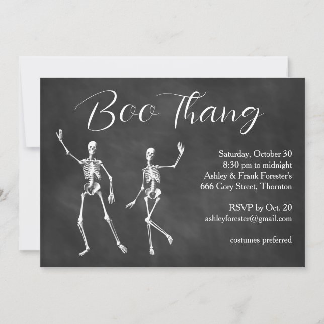 Boo Thang Dancing Skeletons Cloudy Halloween fest Inbjudningar (Framsida)