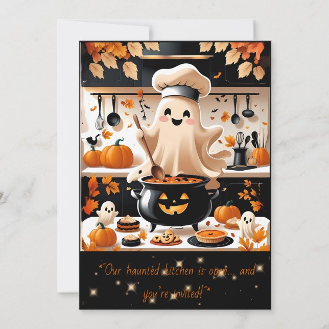 Boo-tiful Feast – Kawaii Ghost Cooking Party Inbju Inbjudningar (Framsida)