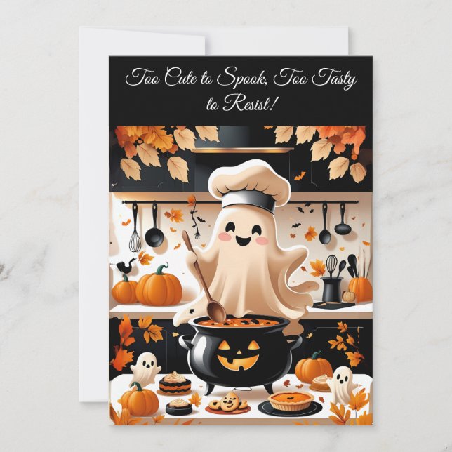 Boo-tifull fest – Kawaii spök-kokningsinbjudan Inbjudningar (Framsida)