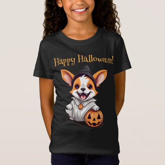 Boo tifull-Playful: Ghost Hund Halloween Pumpkin T Shirt (Framsida)