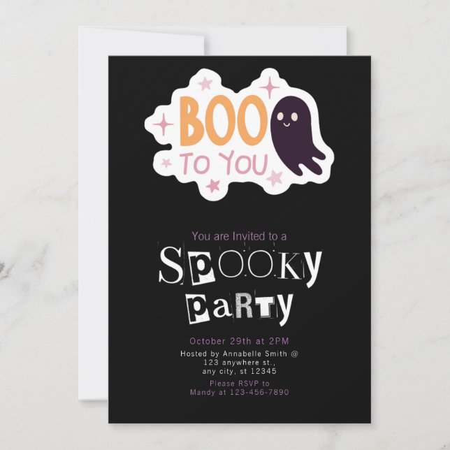 Boo till din moderna, minimalistiska halloween inbjudningar (Framsida)