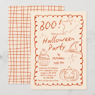 Boo! Trendig Hand plockade Sketchy Halloween fest Inbjudningar