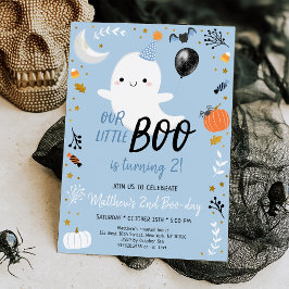 Boo Turning Two Blue Ghost Halloween Birthday Inbjudningar