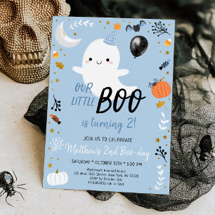 Boo Turning Two Blue Ghost Halloween Birthday Inbjudningar