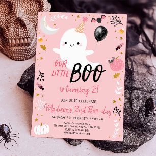 Boo Turning Two Rosa Ghost Halloween Birthday Inbjudningar