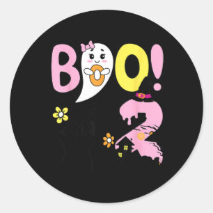 Boo Two 2-årsdag Flicka-Rolig Halloween Spöke Runt Klistermärke
